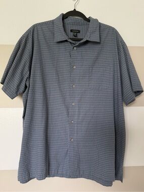 Van Heusen Blue Plaid Short Sleeve Button Down Shirt XXL